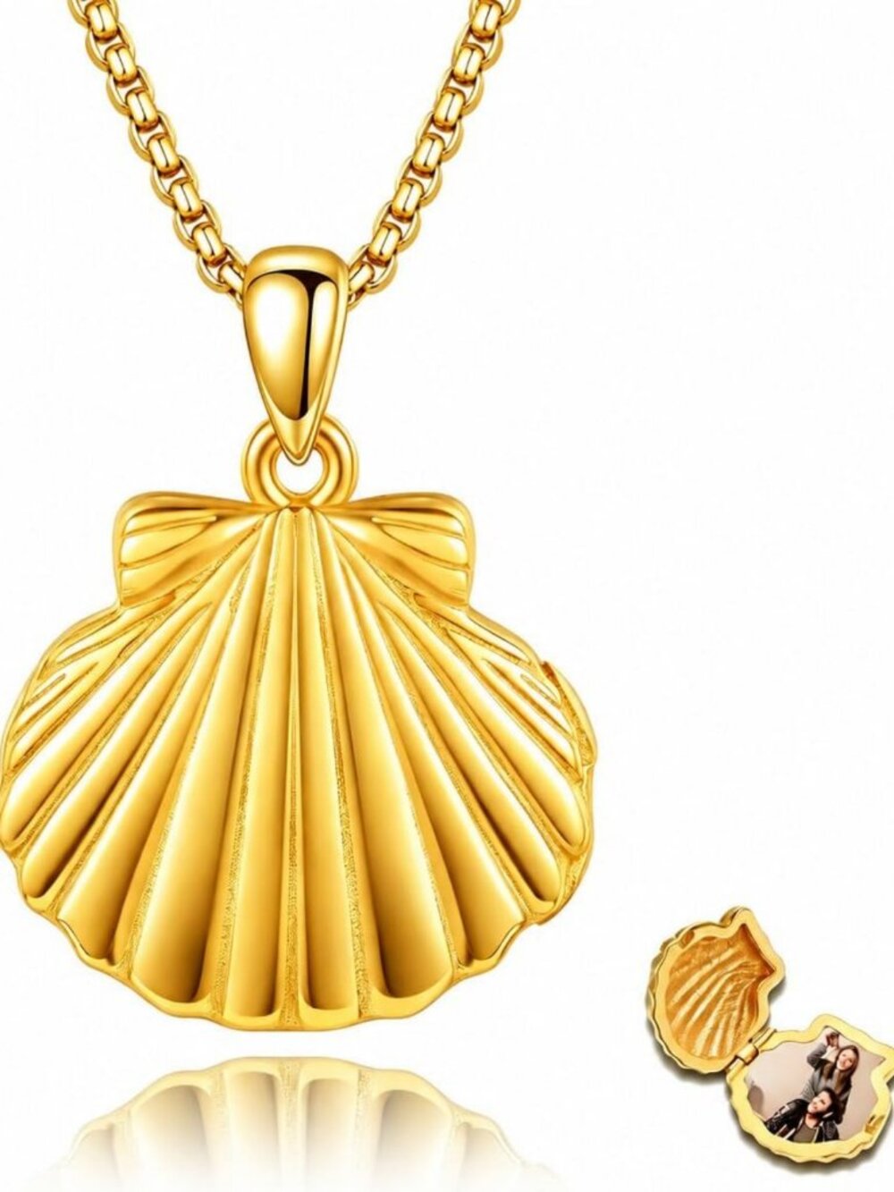 Seashell Locket Necklace for Women | Scallop Shell Jewelry Holds Pictures, Gifts
